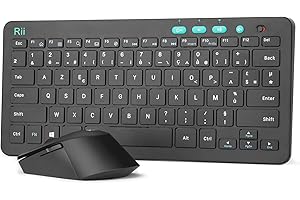 Rii Élite Combo sans Fil | Clavier Souris sans Fil PC/Ordinateur Portable | Clavier Ergonomique Trousse Main | Souris Optique 3 DPI Réglables | Molette Silencieuse | Design Français Élégant Noir