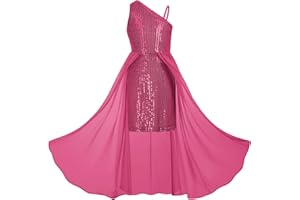 GRACE KARIN Girls Sparkly Prom Princess Sequin Dress One Shoulder Party Dresses for 7-14 Years