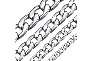 ChainsHouse kubanische Kette aus Edelstahl Damen Herren Panzerkette 5/9/12/15mm Breit Panzerkette mit Farbe（Silber/Schwarz/Gold wählbare Größe（36cm-76cm）
