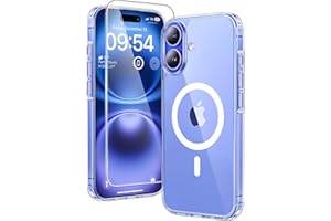 TAURI iPhone 16 Case 6.1 Inch with Tempered Glass Film, Compatible with MagSafe, Military Standard Protection, [Anti-Yellowing] Shockproof Magnetic Mobile Phone Case - Transparent