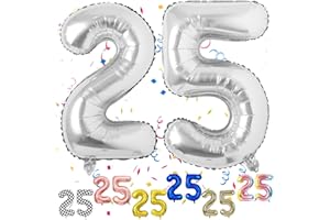 FUNHOT Silver Number 25 Balloons, 25th Birthday Balloon, 40inch Silver 25 Balloon Numbers, Large Self Inflating Foil Balloon, 25th Birthday Decorations for Birthday Party, 25 Anniversary Decorations