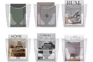 Senhoglb 6 Pack Hanging Wall File Folder Holder, Plastic A4 Wall Mounted Document Holder, Wall Pocket File Holder For Magazine and Envelopes, Vertical Clear Mail Organizer