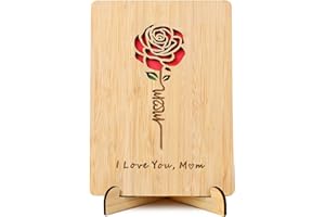 BRIKABIA Mothers Day Card, Mum Birthday Card, Handmade Wooden Greeting Card for Mum Birthday Mothers Day Gifts, Sending Love and Appreciation for Mother from Daughter Son