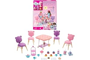 Barbie-set, leksaker och presenter till mindre barn, My First Barbie-lekset med tillbehör, tebjudning med 18 berättelsetillbe