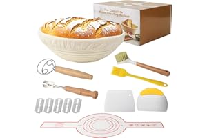 BUCOMTU Lot de 10 Pièces Banneton pour Pain,23cm Ronde Corbeille a Pain,Panier de Fermentation pour la Cuisson du pain, panier fermenté tressé à en rotin naturel, pour la cuisson du pain