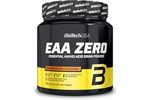 BioTechUSA EAA Zero - Potenza degli Aminoacidi Essenziali | 7160mg EAA/servizio | Rapporto raccomandato dall'OMS | Senza zucchero, senza glutine, 350 g, Arancia-Mango