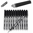 VANANA 12PCS 0.5mm Erasable Pen With 20 Erasable Pen Refills Black Gel Ink Roller Ball Pens Set Office Home Stationery Party Gift (Black)