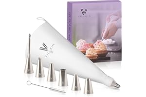 Villkin 9-częściowy zestaw do wyciskania z dyszami ze stali nierdzewnej i workiem do wyciskania 34 cm - Wielokrotnego użytku i można myć w zmywarce - Idealny do ciast, babeczek i herbatników