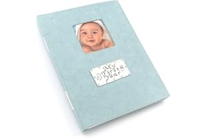 Metal Planet Ltd My First Year baby blue photo album (window for your own photo) with a pewter design. Holds 80 6x4 inch photos in clear sleeves.
