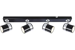 UKEW Modern 4 Way Ceiling Spotlight - Straight Bar Lighting with Adjustable Heads - Stylish Spotbar GU10 LED Light for Kitchen Living Room (Black)