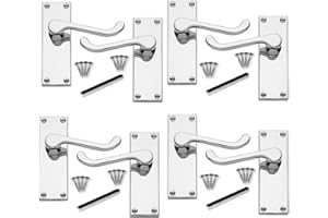 DISCOUNT HARDWARE UK Door Handles Internal Sets - Victorian Scroll Lever Latch Internal Door Handles, Polished Chrome, Victorian Handle Sets 118mm x 42mm Back Plate - 4 Pairs