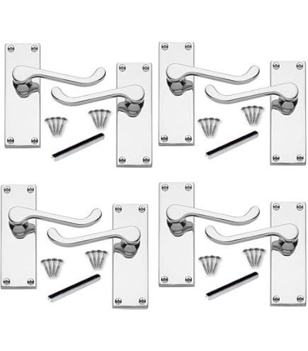 XFORT® Victorian Lever Latch Scroll Polished Chroe Door Handles, Long 6" Backplate, Elegant