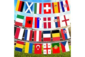 WEDNOK 2 Stück Fußball Spiele Flaggenkette Europäische Fahnen Wimpelkette International Länderflaggen Fahnenkette Europa Wimpelgirlande für Fußballfan Garten Bar Fanclub Sportveranstaltung