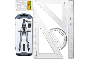 COLESET Pack Compas Escolar Secundaria Juego de Reglas Escuadra y Cartabon 28 cm Transportador de Angulos 15 cm Regla 30 cm Material Escolar Dibujo Tecnico Adaptador Precision Bigotera Utiles escolares