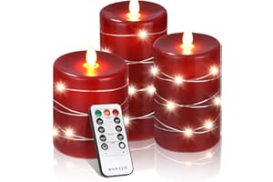JUTYUM Candele Led Fiamma Oscillante Set 3, Candele Elettriche, Candela LED in Vera Cera Decorative con Timer e Telecomando, Candele Senza Fiamma con Stringa Luci per Vacanze, Feste, Natale