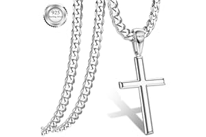 YADOCA Łańcuszek męski z krzyżykiem, srebro próby 925, wisiorek w kształcie krzyża 5 mm, stal nierdzewna, łańcuszek damski, srebrny łańcuszek męski, łańcuszek na szyję z krzyżykiem, 41-46 cm