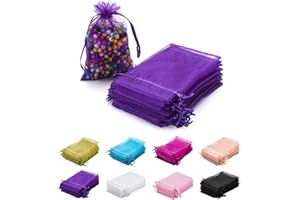 RSXING Pack of 100 Organza Bags, 10 x 15 cm, Gift Bag, Organza Bags, Gift, Jewellery, Wedding Candy Bags for Festival, Party and Wedding (Purple)