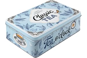 Nostalgic-Art Förvaringsburk i retrostil låg, 2,5 l, Classic Tea – Presentidé för teälskare, stor burk av plåt med lock, vint