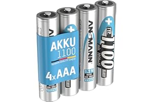 ANSMANN Piles Rechargeables HR03 NiMH 1100 mAh 1,2V (Lot de 4) – Piles Micro AAA Rechargeables à Faible autodécharge – Accumulateurs pour appareils gourmands en énergie (Appareil Photo, Flash, etc.)