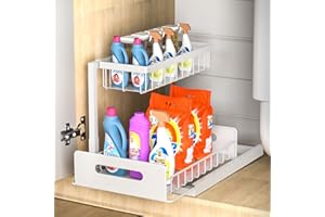 Owelth Organizador Bajo Fregadero Acero INOX, 2 Niveles Deslizable Organizador Debajo Fregadero Cocina, Under Sink Organizer Forma de L, Múltiples Fines Estanteria Cajon Extraíble para Cocina Baño