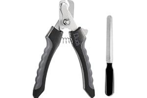 Dudi Pet Cortauñas y Lima para Perro y Gato - Corta Uñas para Cachorros y Gatos con Tope de Seguridad - Cortauñas para Todas Las Razas de Perritos y Gatitos - Grande - Gris/Negro