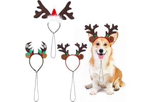 Gukasxi 3pcs Christmas Dog Headwear - Elk Reindeer Antlers Headbands Set, Xmas Hair Hoop, Party Hats, Pet Costume Accessory