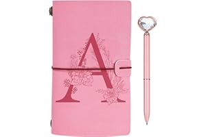 TOOZEN Personnalisé Journal Intime Cadeau, Initiale Carnet de Notes en PU Cuir, Carnet de Voyage Vierge avec Stylo Diamant Coeur, Noel Anniversaire Cadeaux pour Femmes Maman Fille Soeur Meilleure Amie A