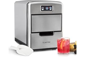 Klarstein Macchina Ghiaccio 2.1L, Macchina del Ghiaccio Professionale, Fabbricatore Ghiaccio Secco Alimentare 12kg, Cubetti di 3 Diverse Dimensioni, Macchina Ghiaccio Casa Autopulente Cocktail