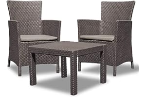 Allibert Rosario 219991 Lounge Set for Balcony, 2 x Armchairs and 1 x Table, Rattan Look, Plastic, Brown