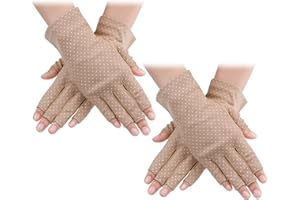 Yolev 2 pares de guantes sin dedos para mujer, protección solar UV, guantes sin dedos para niñas, mujeres, verano, conducción al aire libre