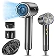 Hair Dryer with Diffuser - Negative Ionic Blow Dryer with 110, 000 RPM Brushless High-Speed Motor for Fast Drying, 1400W Low Noise Thermo-Control Hairdryer with Magnetic Nozzle for Home/Travel