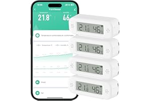 Comboss WiFi Hygrometer Indoor Thermometer, Temperature and Humidity Sensor with Notification Alarm for Remote Applications, Free Data Export, Compatible with Alexa (Pack of 4)