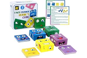 LiRiQi Drewniane puzzle wyraz twarzy, Montessori Interaktywna zabawka Puzzle Magiczne kostki emoji, drewniane klocki konstrukcyjne gry, kostki prezenty zabawki edukacyjne dla dzieci 3 lata
