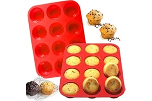 Lithyc 2 PièCes Moule Muffins - Plateau à Muffins En Silicone - AdhéSif Moule à PâTisserie Pour Muffins, Cupcakes, Brownies,Pudding (Red)