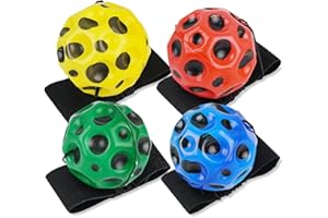 Meleager Juguetes para Adultos para niños, Pelotas de Muñeca Deportivas, Space Bouncing Ball, 4 Piezas Bola de Retorno de Muñeca(Roja/Amarilla/Azul/Verde-Moon Ball), Astro Jump Ball