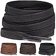 Flat Waxed Cotton Boot Laces Shoelaces [3 Pairs] 1/4" Wide - By Miscly (36", Black)