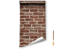 Oufdj-iPro Tapeta kamienna, cegła, winylowa, samoprzylepna, czerwona cegła, samoprzylepna, wodoodporna, dekoracja ścienna, rolka z ekskluzywnymi zakładkami z drewna, 44,5 x 800 cm
