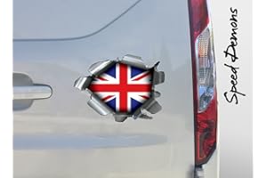 BITS4REASONS Extra Large Speed Demons Pride Burst RIP Torn Tear Sticker Graphic SELF Adhesive for Any Surface Including LAPTOPS and Cars - Union Jack Flag - Automotive Grade Material NO Damage to Paint