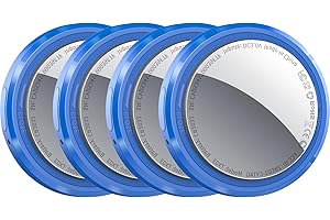 QCOQ Air Tracker Tags (iOS Only) 4 Pack, Blue | Smart Bluetooth Tag Compatible with Apple Find My, Item Locator with Protective Case/Keychain for Keys/Luggages/Wallets/Suitcases, Replaceable Battery