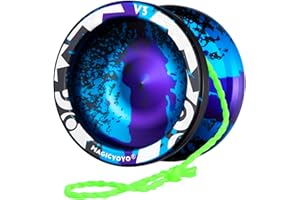 MAGICYOYO Responsive Yoyo V3, Professional Metal Yoyo for Kids Beginner, Aluminum Alloy Yoyo with Unresponsive Bearing + Bearing Removal Tool + Long Axle + Bag + 5 Yoyo Strings (Black Blue Purple)