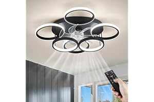 ‎SXLXQM SXLXQM Deckenventilator mit Beleuchtung und Fernbedienung Leise, Lampe mit Ventilator Decke mit Licht, Deckenleuchte mit Ventilator 60W Dimmbar LED für Wohnzimmer Schlafzimme - Schwarz