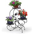 Support Plantes 3 Niveaux En Métal HLC-Bronze - Étagère Fleur Jardin Intérieur Extérieur