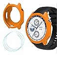 GIOPUEY Silicone Case Compatible with OnePlus Watch 2/OPPO Watch X, with 3 Pack Screen Protector Flim, Soft TPU Silicone Protective Case Cover, OnePlus Watch 2/OPPO Watch X Cover - Orange