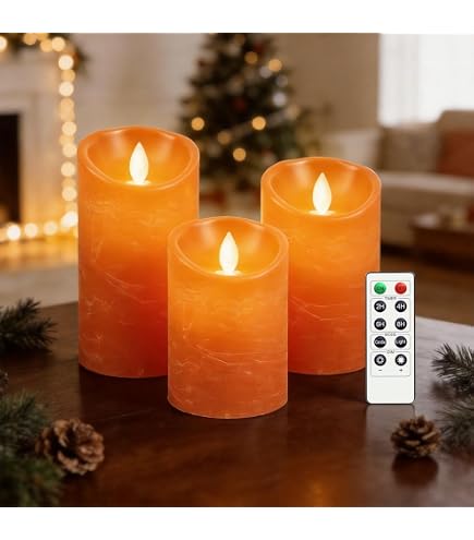 AnnSpa 3 Set LED Kerzen Batteriebetriebene mit Fernbedienung Flammenlose Echtes Wachs Flackern Moving Wick Flackern Amber elektrische Kerzen für Herbst Halloween Thanksgiving Dekorieren