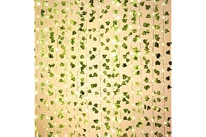 HANYUN 25m 12 Stück künstlicher efeu Blätter Girlande Künstlich Gefälschte Pflanzen mit 100 LEDs Lichterkette blätter für Home Garten Hochzeit Weihnachtsdekoration Gefälschte Grün Decor