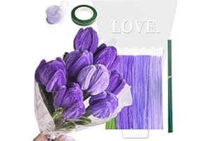 Aokelily Pipe Cleaners Flowers Yellow Set, Pipe Cleaners for Crafts, 210 Pieces Chenille Wire with Wrapping Paper Gift Ribbon, Pipe Cleaner for DIY Craft Decorations (Purple Tulips)