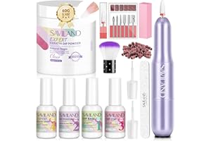 ‎SAVILAND SAVILAND Plus Dip Powder Nail Kit Intensive Nagelpflege: Nail Dip Powder Kit 60g Klares Dip Powder mit Nagelbohrer Dip Base & Top Activator Enrich Rizinusöl VE VB für French Nail Art Maniküre DIY