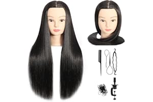 SK-QACD Cabeza de maniquí 30 % pelo real, cabeza de entrenamiento de cosmetología, cabeza de muñeca de maniquí para peluquería con abrazadera de mesa gratis