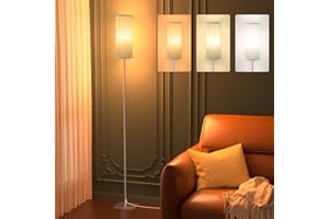 Buyya Stehlampe Wohnzimmer, 12W LED Stehlampe E27 LED Standleuchte mit Lampenschirm und Handzugschalter, Stehleuchte mit 3 Farbtemperaturen, Ecklampe für Schlafzimmer, Wohnzimmer