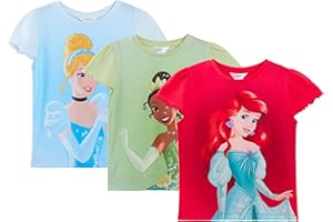 Disney Girls 3 Pack Princess T-Shirts Kids Jasmine Moana Rapunzel Dress Up Top Short Sleeve Tees